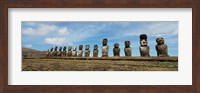 Framed Low angle view of Moai statues in a row, Easter Island, Chile