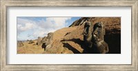 Framed Low angle view of Moai statues, Tahai Archaeological Site, Rano Raraku, Easter Island, Chile