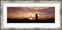 Framed Silhouette of Moai statues at dusk, Tahai Archaeological Site, Rano Raraku, Easter Island, Chile