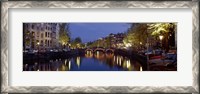 Framed Night View Along Canal Amsterdam The Netherlands