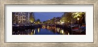 Framed Night View Along Canal Amsterdam The Netherlands