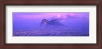 Framed Rock Of Gibraltar in the fog at dusk, Andalucia, Spain