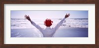 Framed Woman With Outstretched Arms On Beach, California, USA