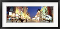 Framed Shops lit up at dusk, Wangfujing, Beijing, China