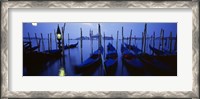 Framed Moored Gondolas at Night, Grand Canal, Venice, Italy