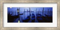 Framed Moored Gondolas at Night, Grand Canal, Venice, Italy