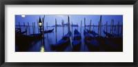 Framed Moored Gondolas at Night, Grand Canal, Venice, Italy