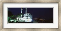 Framed Ortakoy Mosque at night, Bosphorus Bridge, Istanbul, Turkey