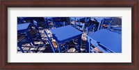 Framed High angle view of tables and chairs at a sidewalk cafe, Paros, Cyclades Islands, Greece