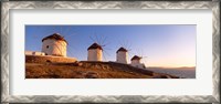 Framed Low angle view of traditional windmills, Mykonos, Cyclades Islands, Greece