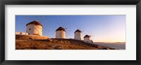 Framed Low angle view of traditional windmills, Mykonos, Cyclades Islands, Greece