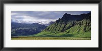 Framed View Of Farm And Cliff In The South Coast, Sheer Basalt Cliffs, South Coast, Iceland