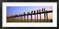 Framed Myanmar, Mandalay, U Bein Bridge, People crossing over the bridge