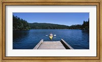 Framed Rear view of a man on a kayak in a river, Orcas Island, Washington State, USA