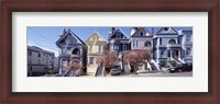 Framed Cars Parked In Front Of Victorian Houses, San Francisco, California, USA