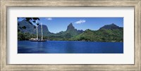 Framed Sailboats Sailing In The Ocean, Opunohu Bay, Moorea, French Polynesia