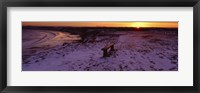 Framed Bench On A Snow Covered Landscape, Filey Bay, Yorkshire, England, United Kingdom