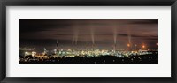 Framed High angle view of oil refinery at lit up at night, La Linea De La Concepcion, Andalusia, Spain