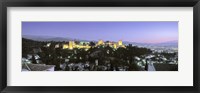 Framed High angle view of a castle lit up at dusk, Alhambra, Granada, Andalusia, Spain