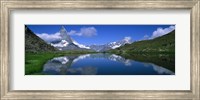 Framed Reflection of mountains in water, Riffelsee, Matterhorn, Switzerland