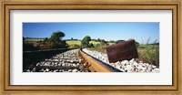 Framed Close-up of a suitcase on a railroad track, Germany