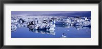 Framed Glaciers floating on water, Jokulsa River, Breidamerkursandur, Jokulsarlon Glacial Lagoon, Vatnajokull, Iceland