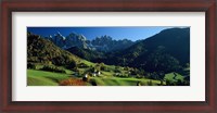 Framed Buildings on a landscape, Dolomites, Funes Valley, Le Odle, Santa Maddalena, Tyrol, Italy