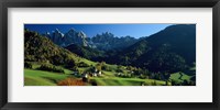 Framed Buildings on a landscape, Dolomites, Funes Valley, Le Odle, Santa Maddalena, Tyrol, Italy