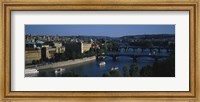 Framed High angle view of bridges across a river, Charles Bridge, Vltava River, Prague, Czech Republic