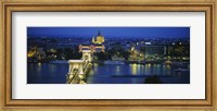 Framed High angle view of a suspension bridge lit up at dusk, Chain Bridge, Danube River, Budapest, Hungary