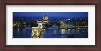Framed High angle view of a suspension bridge lit up at dusk, Chain Bridge, Danube River, Budapest, Hungary