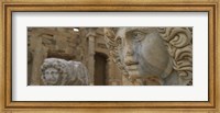 Framed Close-up of statues in an old ruined building, Leptis Magna, Libya