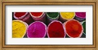 Framed High angle view of various powder paints, Braj, Mathura, Uttar Pradesh, India