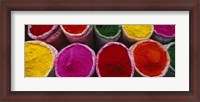 Framed High angle view of various powder paints, Braj, Mathura, Uttar Pradesh, India