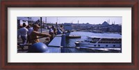 Framed Side profile of fishermen fishing in a river, Galata Bridge, Istanbul, Turkey
