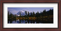 Framed Reflection of trees and mountains in a lake, Mount Shuksan, North Cascades National Park, Washington State