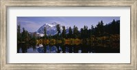 Framed Reflection of trees and mountains in a lake, Mount Shuksan, North Cascades National Park, Washington State