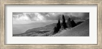 Framed Rock formations on hill in black and white, Isle of Skye, Scotland