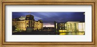 Framed Buildings lit up at night, The Reichstag, Spree River, Berlin, Germany