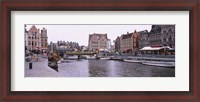 Framed Tour boats docked at a harbor, Leie River, Graslei, Ghent, Belgium