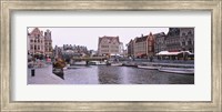 Framed Tour boats docked at a harbor, Leie River, Graslei, Ghent, Belgium