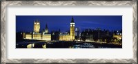 Framed Buildings lit up at dusk, Westminster Bridge, Big Ben, Houses Of Parliament, Westminster, London, England