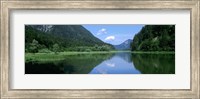 Framed Mountains overlooking a lake, Weitsee Lake, Bavaria, Germany