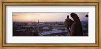 Framed Chimera sculpture with a cityscape in the background, Galerie Des Chimeres, Notre Dame, Paris, Ile-De-France, France