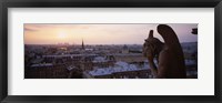 Framed Chimera sculpture with a cityscape in the background, Galerie Des Chimeres, Notre Dame, Paris, Ile-De-France, France