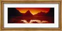 Framed Reflection of mountains in a lake, Mitre Peak, Milford Sound, Fiordland National Park, South Island, New Zealand