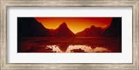 Framed Reflection of mountains in a lake, Mitre Peak, Milford Sound, Fiordland National Park, South Island, New Zealand