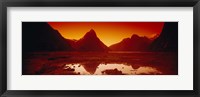 Framed Reflection of mountains in a lake, Mitre Peak, Milford Sound, Fiordland National Park, South Island, New Zealand