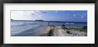 Framed Tourist fishing on the beach, Sandy Cay, Carriacou, Grenada