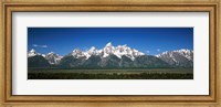 Framed Trees in a forest with mountains in the background, Teton Point Turnout, Teton Range, Grand Teton National Park, Wyoming, USA